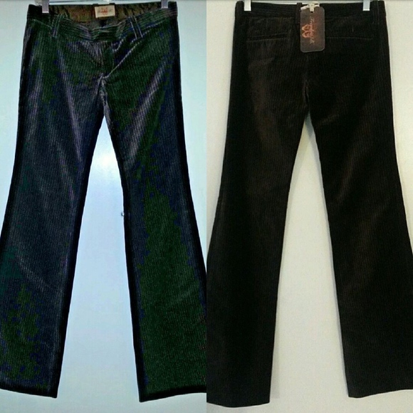 NWT FRANKIE B Velvet Low Rise 35" TALL Pin Striped Long Slacks Earth Tone - Picture 5 of 6